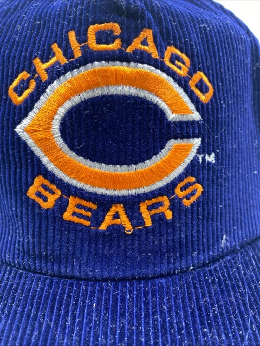 VINTAGE Chicago Bears Hat Cap Snapback Blue Corduroy NFL Football Shell Adult
